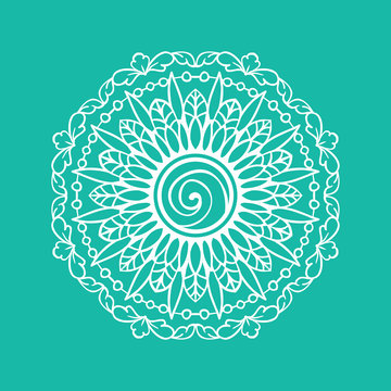 Blue round ornamental mandala. Simple pattern for tshirt print design or greeting card.