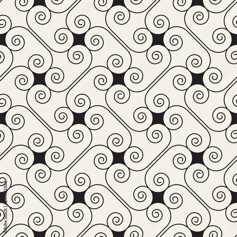Poster Geometrical beige linear pattern with curls. Vector seamless texture.