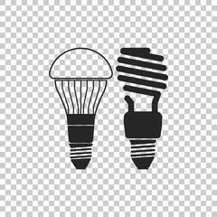 Obraz premium Economical LED illuminated lightbulb and fluorescent light bulb icon isolated on transparent background. Save energy lamp. Flat design. Vector Illustration