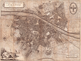 1847, Molini Pocket Map of Florence, Frienze, Italy