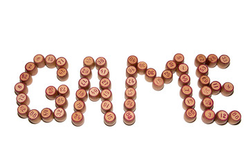 Word from Bingo barrels. Isolated on white background.