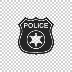 Police badge icon isolated on transparent background. Sheriff badge sign. Flat design. Vector Illustration