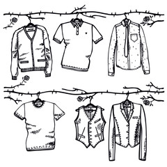 Set of men's clothing sketches. Vector illustration
