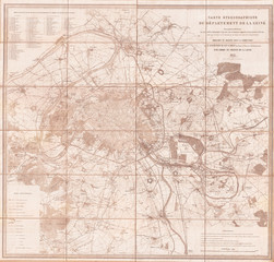 Fototapeta na wymiar 1852, Andriveau Goujon Map of Paris and Environs, France