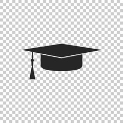 Graduation cap icon isolated on transparent background. Graduation hat with tassel icon. Flat design. Vector Illustration