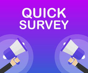 Megaphone Hand, business concept with text Quick survey. Vector illustration