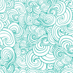 Fototapeta na wymiar Decorative ornamental turqiouse or blue waves in sketch style. Can be used for pillow fabric textile design. Vector seamless pattern