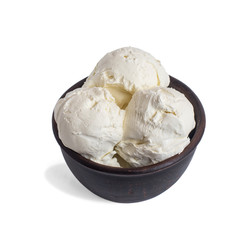 Bowl of vanilla ice cream isolated on white background