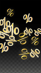 Luxury Vector Gold Percentage Sign Confetti on Transparent. Percent Sale Background. Business, Economics Print. Discount Illustration. Promotion Poster. Black Friday Banner. Special offer Template.