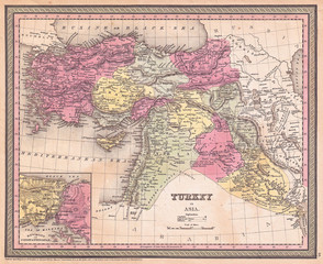 1853, Mitchell Map of Turkey in Asia, Palestine, Syria, Iraq, Turkey