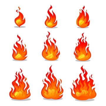 Cartoon fire animation design on white background. Vector fireplace illustration for animation, games etc.