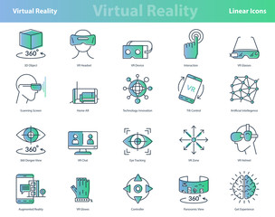 Set of linear virtual reality colored icons