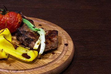 copy spaсe.  pork belly with baked vegetables