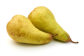 Fresh Green Conference Pears, closeup, isolated on a white background