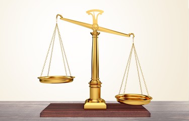 Justice Scales and books and wooden gavel on table. Justice