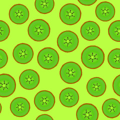 Fototapeta na wymiar Kiwi round pieces. Seamless pattern. Vector illustration isolated on green