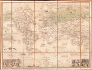 1857, Vuillemin Case Map of the World on Mercator's Projection