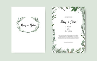 Set of card with flower rose, leaves and geometrical frame. Wedding ornament concept.