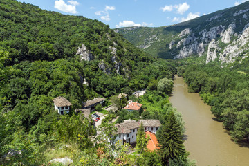 Fototapeta na wymiar Panorama of Medieval Cherepish Monastery of The Assumption and Iskar River Gorge, Vratsa region, Bulgaria