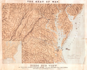 1861, Schaus Bird's Eye View Map of Virginia, Delaware, and North Carolina, Seat of War