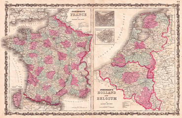 1862, Johnson Map of France, Holland and Belgium