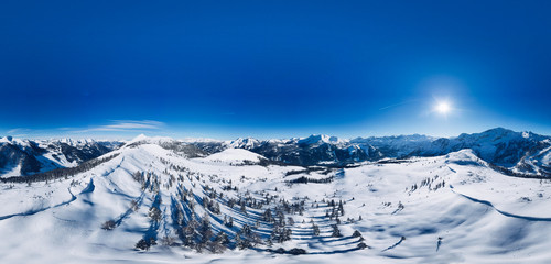 Zauchensee panorama during a beautiful sunny winter day