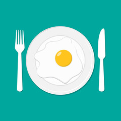 Fried egg on a plate. Vector illustration