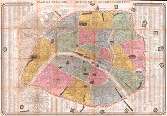 1863, Henriot Pocket Map of Paris, France
