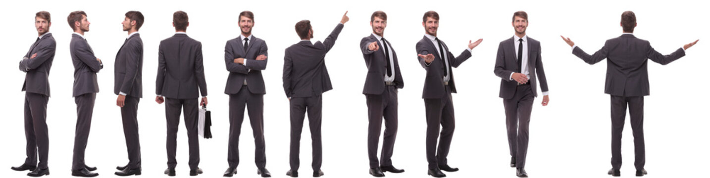 panoramic collage of various photos of a young businessman