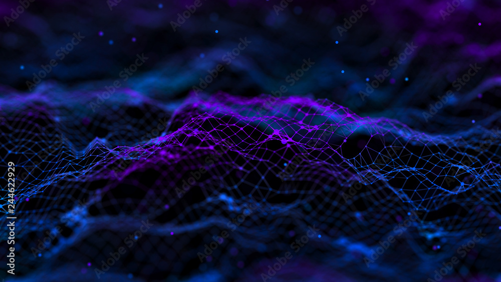 Poster Network connection dots and lines. Technology background. Plexus. Big data background. 3d rendering.