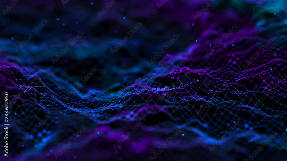 Fototapete Network connection dots and lines. Technology background. Plexus. Big data background. 3d rendering.