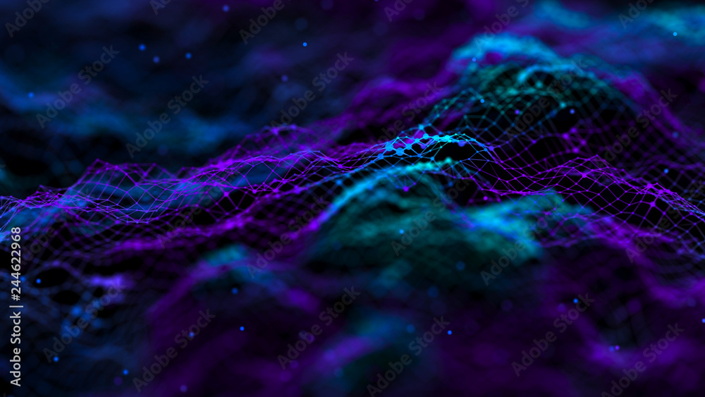 Poster Network connection dots and lines. Technology background. Plexus. Big data background. 3d rendering.