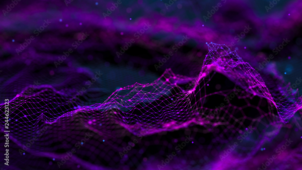 Fototapete Network connection dots and lines. Technology background. Plexus. Big data background. 3d rendering.