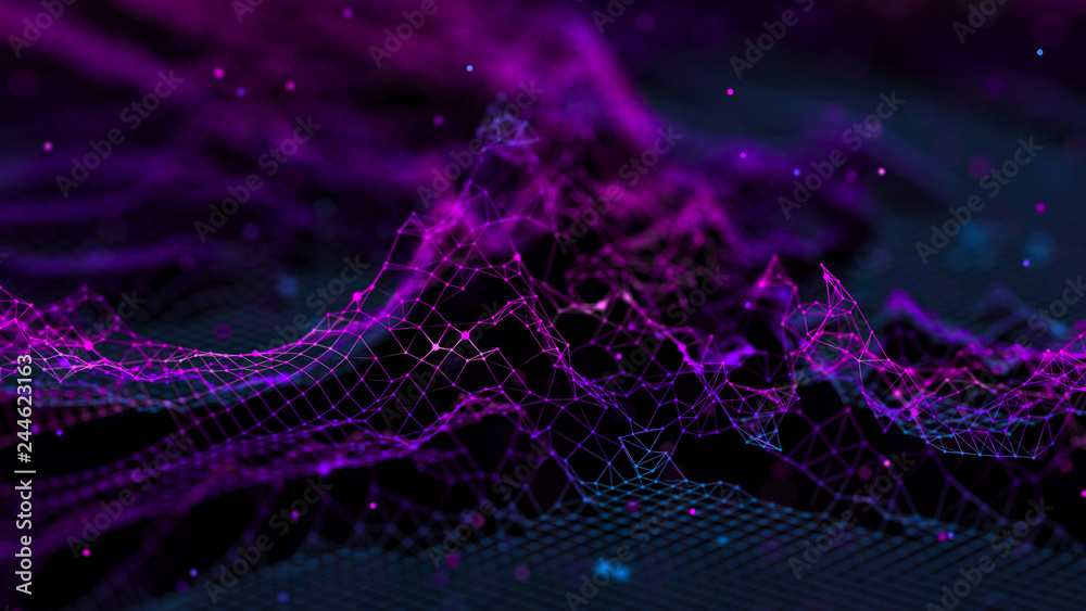 Fototapete Network connection dots and lines. Technology background. Plexus. Big data background. 3d rendering.