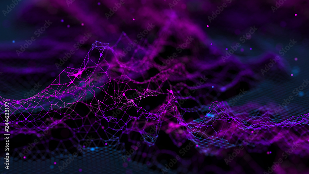 Poster Network connection dots and lines. Technology background. Plexus. Big data background. 3d rendering.