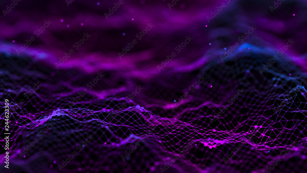 Aufkleber Network connection dots and lines. Technology background. Plexus. Big data background. 3d rendering.