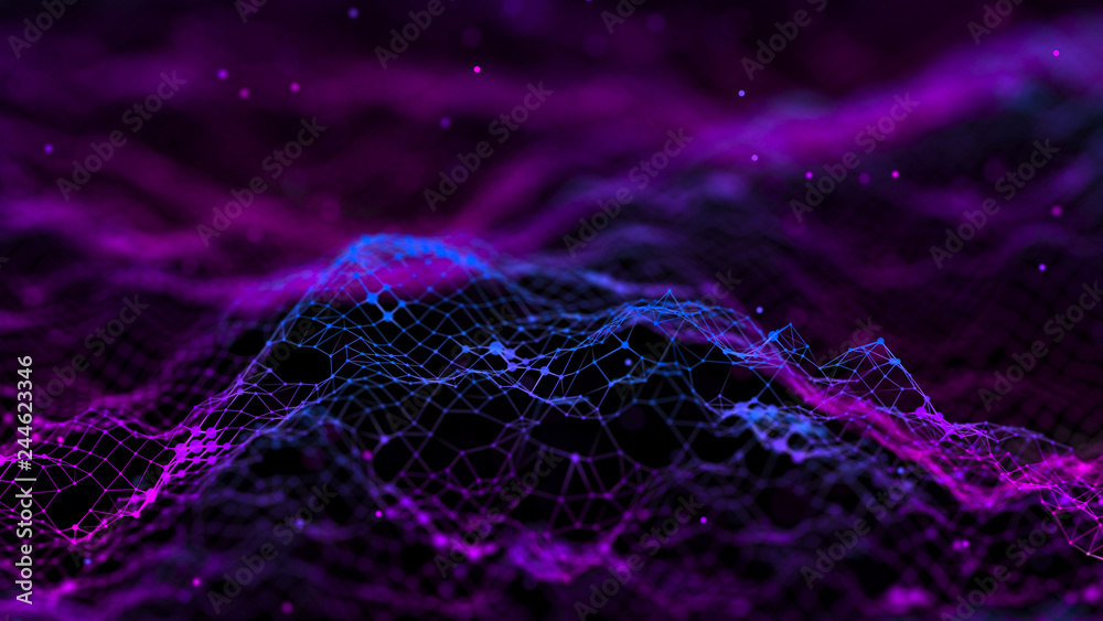 Poster Network connection dots and lines. Technology background. Plexus. Big data background. 3d rendering.