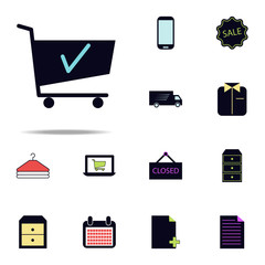 shopping trolley and tick icon. web icons universal set for web and mobile