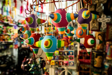 Colorful Piñata Style Christmas Ornaments in Mexico City Market