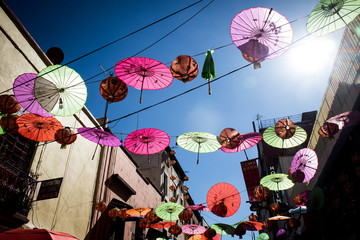Fototapeta na wymiar Umbrella Art in Chinatown in Mexico City