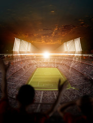 soccer fan with 3d rendering stadium 
