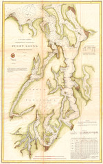 1867, U.S. Coast Survey Chart or Map of Puget Sound, Washington
