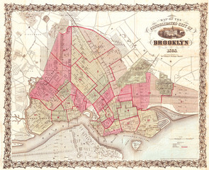 1868, Bishop Pocket Map of Brooklyn, New York