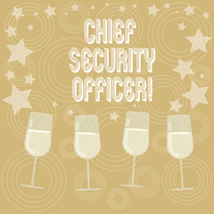 Writing note showing Chief Security Officer. Business photo showcasing analysisages an organization s is security and systems Filled Cocktail Wine Glasses with Scattered Stars as Confetti Stemware
