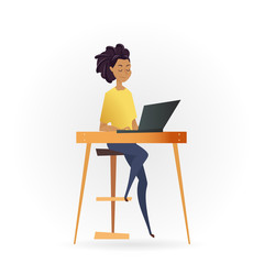 Fototapeta na wymiar Freelancer Woman Working by Computer on Table