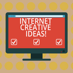 Word writing text Internet Creative Ideas. Business concept for ability to make new things or think of new ideas Blank Computer Desktop Monitor Color Screen Mounted with Progress Bar