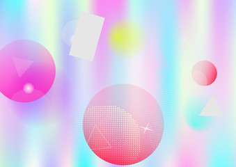 Holographic simple memphis vector background. Gradient unicorn horizontal color overlay. Minimal corporate identity geometric holograph pattern. Chaotic trendy bauhaus funky falling memphis layout.