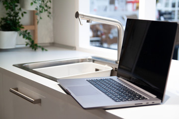 opened new Laptop computer notebook pro 15.6 at home interior