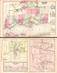 1873, Beers Map of Islip and Sayville, Long Island, New York