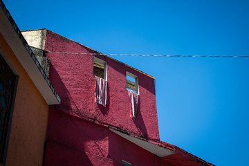 Towels Hanging from Windows of Abandoned Building in Mexico City